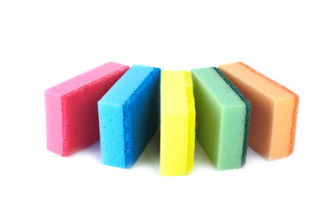 Five sponges of different colors