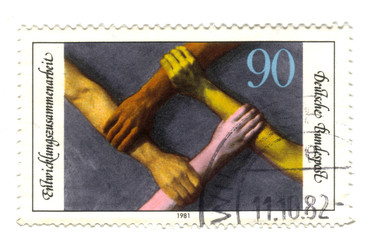 Old canceled german stamp with Handshake