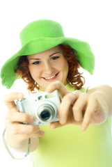 happy woman taking a picture