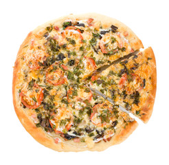 big pizza with forest mushrooms