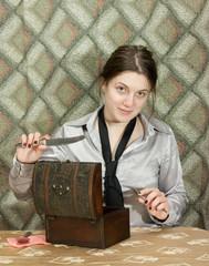 girl eating from treasure chest