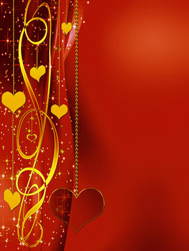 elegant  red background with hearts and stars
