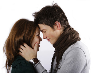 attractive couple looking into each othes eyes