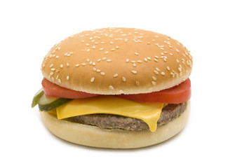 Tasty hamburger on white background