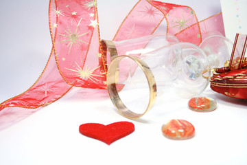 Happy Valentine's Day. glasses with a  decorated with ribbon