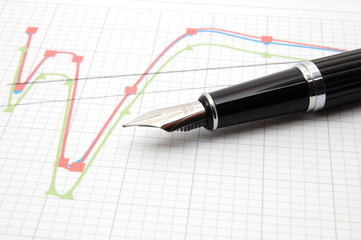 fountain pen on business chart