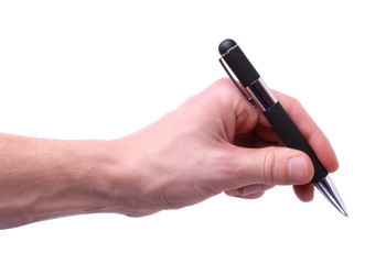 Hand holding black luxury pen