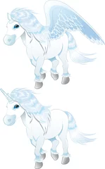 Fototapete Pony Pegasus und Einhorn