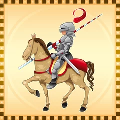 Foto op Plexiglas Ridders Ridder en paard met achtergrond