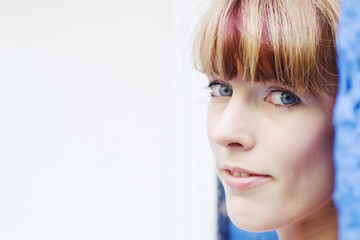 close up of blonde girl smiling