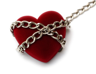 red heart locked with chain
