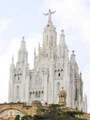 Temple at mountain Tibidabo top in Barcelona.