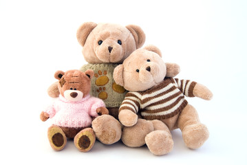 Toy bears sitting embrace