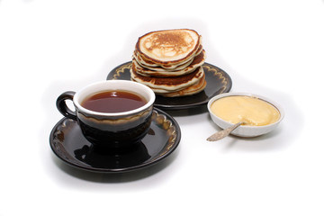 Pancakes, tea and honey