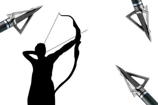 Archer silhouette and broadheads