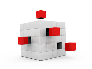 Individuality reds cube on the white backround.