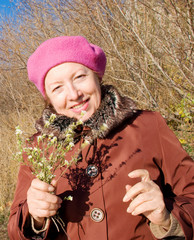 smiling woman with flowers