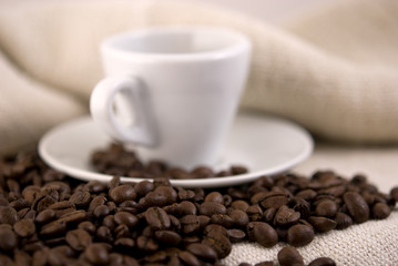 Cup of coffee and coffee bean