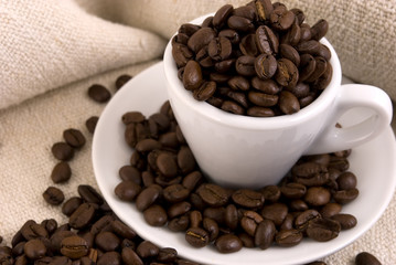 Cup of coffee and coffee bean