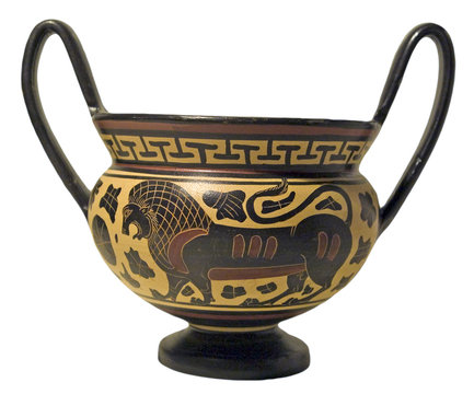 riproduzione di antico vaso etrusco corinzio