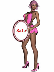 3D Figur mit Verkaufsschild