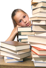 Girl with pile of books