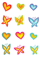 color hearts and butterflies