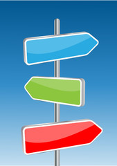 3D Vector direction signs and sky background.