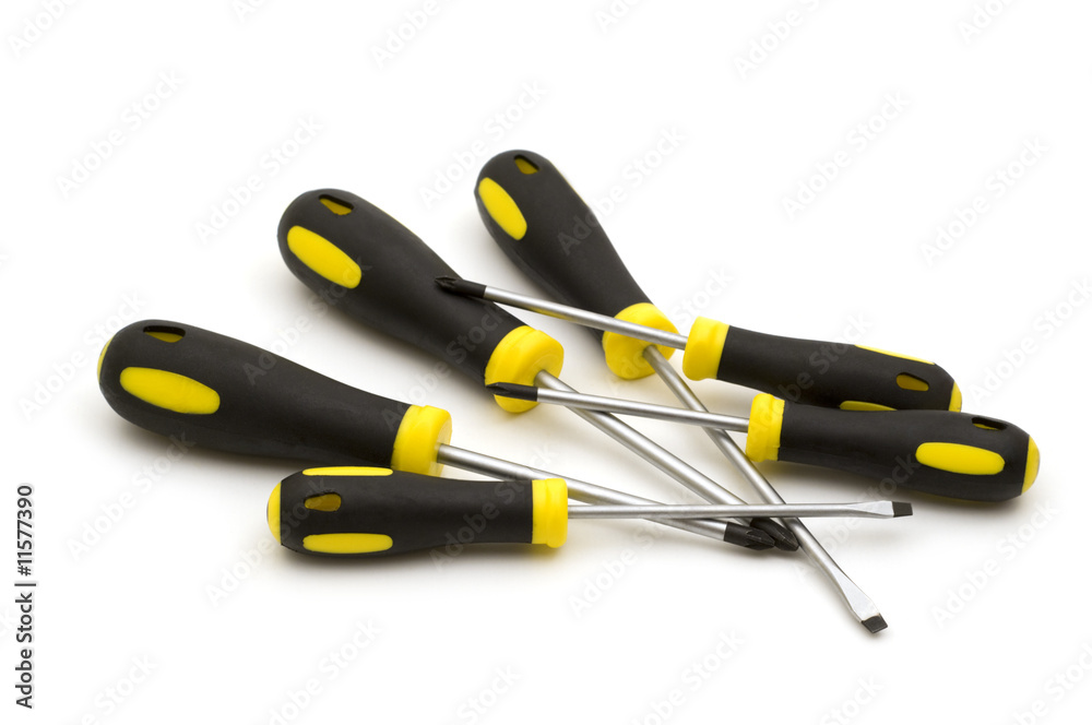 Wall mural screwdrivers group on white background