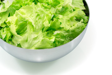 Salad leaves in a metal bowl