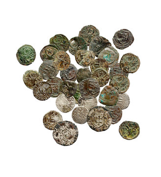 Old rusty medieval european coins
