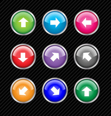 Arrows buttons for pushing design in app, internet. Web icons vectors. Arrows left right forward previous next back. Arrow button collection set. Cursor direction signs multi colors. Navigation button