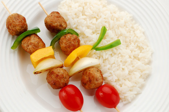 Dinner kebab - grilled meat,vegetables and rice