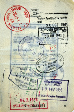 Italian passport Tahiti, Hong-Kong, Turkey, Finland stamps