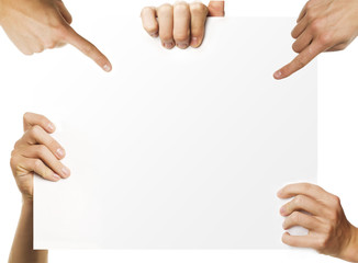 hands holding blank advertisement paper