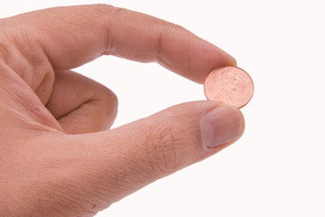 Coin held by two fingers