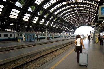 Fensteraufkleber Passenger train at the railway station © Pinosub