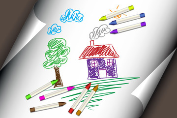 Child kids drawing of a house or home