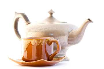 Kettle and pipkin tea isolated on white background