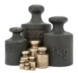 Different old-fashioned weights unit (brass and iron)