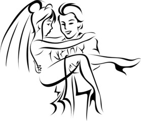 bride and groom line art