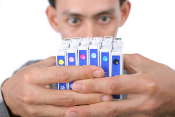 set of six cmyk inkjet printer cartridge