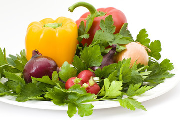pepper, onion, radish and parsley