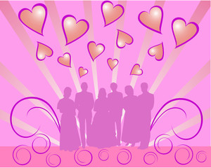 hochzeitsgruppe unter herzen