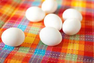 Eggs on tablecloth