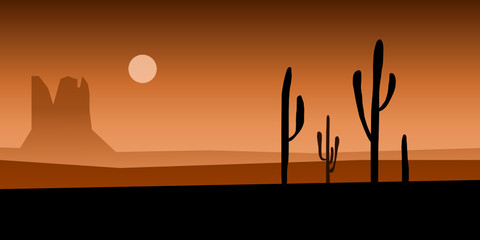 Canyon & Cacti at Sunset - obrazy, fototapety, plakaty