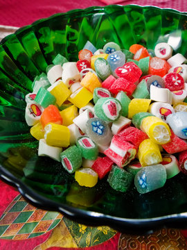 Colorful Hard Candy In Holiday Dish