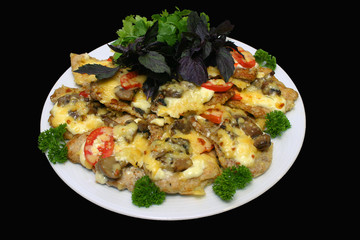 meat grill,mushrooms and raw