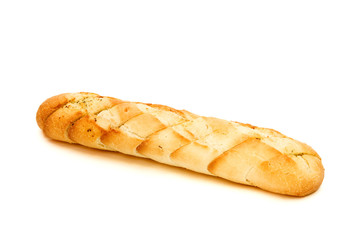 Long loaf. French bread on a white background