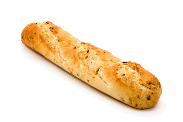 Long loaf. French bread on a white background